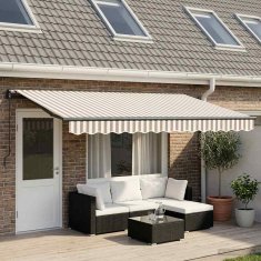 Vidaxl Ročna tenda 5 x 3 m Svetlo sive in bele črte 100% poliester