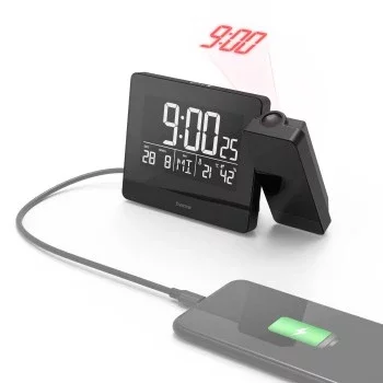 Hama Budík s projektorjem "Plus Charge", črn