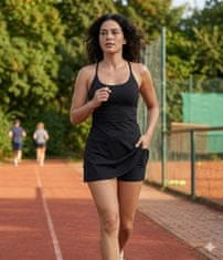 VIVVA® Športna obleka z odprtim hrbtom, raztegljiva, z vgrajenimi hlačkami in žepom | GLIMDRESS Črna S-M