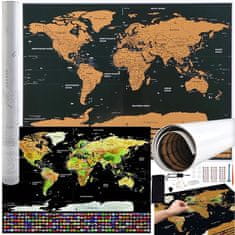 Kruzzel Praskanka zemljevid sveta 82x59 cm z zastavami + dodatki | scratch map darilo za popotnike 