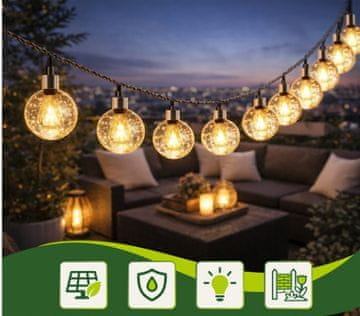Gardlov Solarna LED svetlobna veriga Gardlov 7 m | 50 LED kroglic | IP44/IP65 zaščita | 8 svetlobnih načinov | topla bela zunanja dekoracija