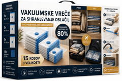 Ruhhy Vakumske vrečke za shranjevanje oblačil 15 kos | 3 velikosti | do -80 % prostora | zaščita pred vlago, prahom in molji