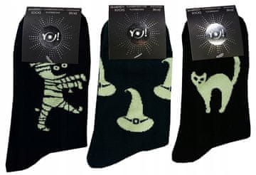 YOCLUB NOČ ČAROVNIC SVETLEČE FLUORESCENTNE NOGAVICE, 3-paket YO! črne barve 39/42 £011J