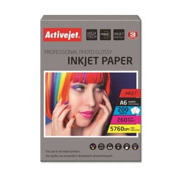 shumee Sijajni foto papir ActiveJet A6 200 kosov AP6-260GR200