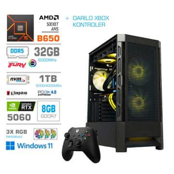 MEGA Računalnik MT S8 R5-7600/RTX5060/32GB-DDR5/1TB-4.0/750W/Win11Home/črna RGB + Estetski napajalni kabli [Rumena / Črna] * DARILO *