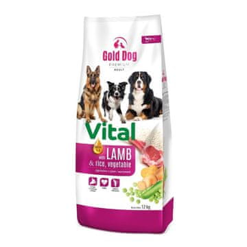 slomart GOLD DOG Premium Vital suha hrana za pse, jagnjetina in riž, 12 kg