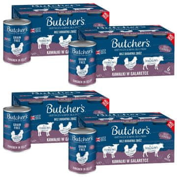Butcher's Original Mega pakiranje mešanih koščkov v želeju - mokra hrana za pse - 24 x 400 g (4 x (6 x 400 g))