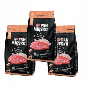 shumee Pasja hrana Pan Mięsko telečja s puranjim čipsom M 3x3kg