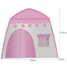 Kruzzel Otroški šotor hiška 130 cm roza bela + LED lučke | igralni šotor za otroke, notranji in zunanji