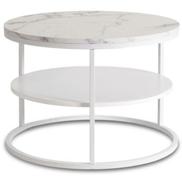 shumee BEST Klubska mizica s polico 70 cm Beli marmor/Bela moderna