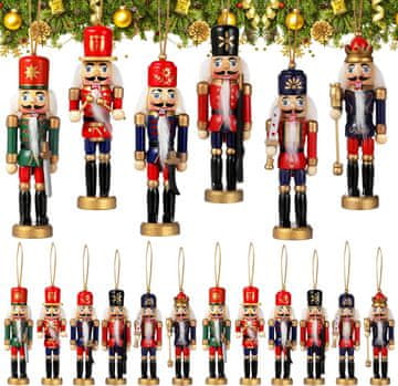 Nikcorp Lesena božična okrasna obešanka ořechový dědek ročno poslikana figura, 12 cm, tradicionalni vojak za božično drevo okno veja v vazi