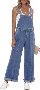 Nikcorp Ženski jeans kombinezon baggy S, modre barve, loose fit kroj z nastavljivimi naramnicami, 5 žepov, raztegljiv denim material, moden Y2K vintage stil, udobne široke hlačnice z zavihki, vsakodnevna