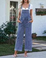 Nikcorp Ženski jeans kombinezon baggy S, modre barve, loose fit kroj z nastavljivimi naramnicami, 5 žepov, raztegljiv denim material, moden Y2K vintage stil, udobne široke hlačnice z zavihki, vsakodnevna