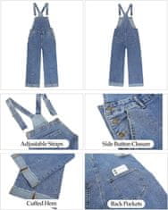 Nikcorp Ženski jeans kombinezon baggy S, modre barve, loose fit kroj z nastavljivimi naramnicami, 5 žepov, raztegljiv denim material, moden Y2K vintage stil, udobne široke hlačnice z zavihki, vsakodnevna