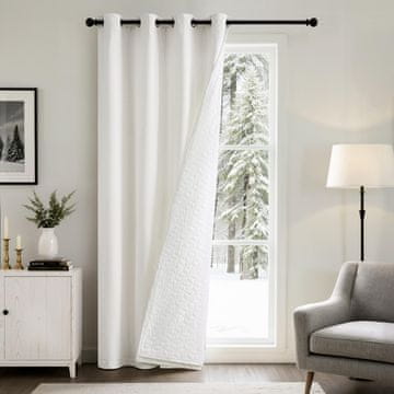 Nikcorp Termalna zatemnitvena zavesa iz žameta bela 260x132 cm, dvoslojna termoizolacijska zavesa za spalnico z 8 kovinskimi obročki za hitro namestitev, pralna poliestrska tkanina za popolno zatemnitev