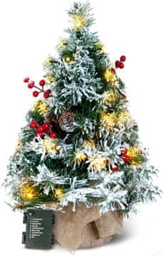 Nikcorp Namizna zasnežena jelka 60 cm z LED osvetlitvijo, 8 načinov svetenja, božična dekoracija, zelena, baterijsko napajanje, kompaktna samostoječa smrečica za mizo, polico ali pisarno, zimska dekoracija
