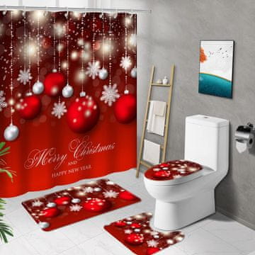 Nikcorp Božični komplet za kopalnico, vodoodporna zavesa 180x180 cm, 3 kopalniške preproge s protizdrsno podlago in 12 kavljev, poliester, hitro sušeč material, praznični dizajn za popolno dekoracijo doma