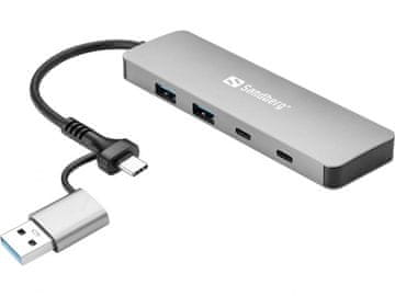 Sandberg vozlišče USB-C/A to 2xUSB-A+2xUSB-C