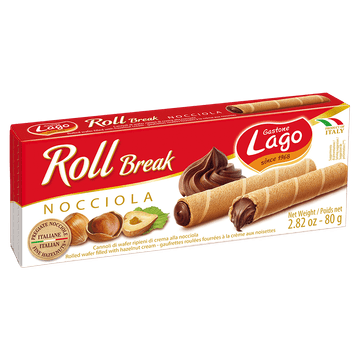LAGO Roll Break tulčki z lešnikovo kremo 80 g -