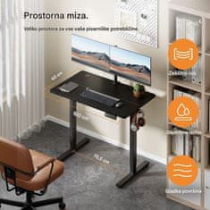 VonHaus Dvižna pisalna miza 100 × 60 cm – orehova plošča, črno podnožje, USB-C