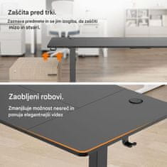 VonHaus Dvižna pisalna miza 100 × 60 cm – orehova plošča, črno podnožje, USB-C