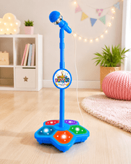 JOJOY® Otroški karaoke mikrofon s stojalom, LED osvetlitev, MP3 povezava, nastavljiv 70–100 cm | KIDKARA, modra