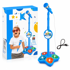 JOJOY® Otroški karaoke mikrofon s stojalom, LED osvetlitev, MP3 povezava, nastavljiv 70–100 cm | KIDKARA, modra