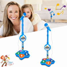 JOJOY® Otroški karaoke mikrofon s stojalom, LED osvetlitev, MP3 povezava, nastavljiv 70–100 cm | KIDKARA, modra