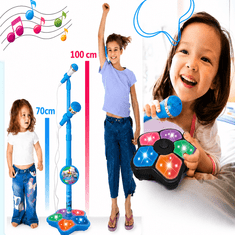 JOJOY® Otroški karaoke mikrofon s stojalom, LED osvetlitev, MP3 povezava, nastavljiv 70–100 cm | KIDKARA, modra