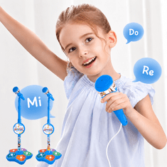 JOJOY® Otroški karaoke mikrofon s stojalom, LED osvetlitev, MP3 povezava, nastavljiv 70–100 cm | KIDKARA, modra