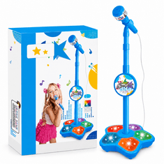 JOJOY® Otroški karaoke mikrofon s stojalom, LED osvetlitev, MP3 povezava, nastavljiv 70–100 cm | KIDKARA, modra