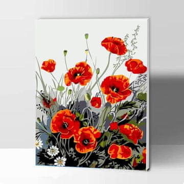 Nikcorp Komplet za slikanje po številkah Rože z akrilnimi barvami in 3 čopiči, uokvirjeno platno na leseni podlagi 40.6 x 50.8 cm, za odrasle in otroke od 6. leta