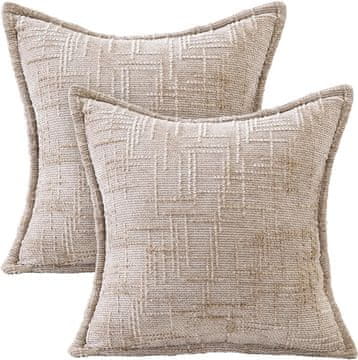 Nikcorp Prevleke za okrasne blazine 45x45 cm rjave, komplet 2 kosa, dekorativne prevleke za blazine z videzom lanu, skrita zadrga, trpežen poliester, za dnevno sobo in spalnico, pralno v pralnem stroju