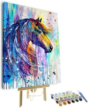 Nikcorp Komplet barvanje po številkah z okvirjem Slika konj barvitega konja 40x50 cm, akrilne barve po številkah, vodoodporno platno odporen na vlago in zmečkanje