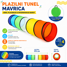 JOJOY® Otroški tunel za plazenje 180 cm, zložljiv mavrični igralni tunel z mrežo, notranja in zunanja igra | TUNSY