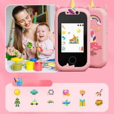 JOJOY® Otroški pametni telefon z IPS zaslonom, kamera & video, USB-C polnjenje, varno ohišje | RINGRANG Samorogovo rožnata