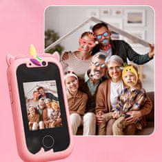 JOJOY® Otroški pametni telefon z IPS zaslonom, kamera & video, USB-C polnjenje, varno ohišje | RINGRANG Samorogovo rožnata