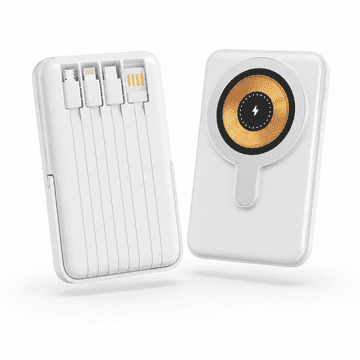 VYZIO® Magnetna powerbank 10.000 mAh, brezžično 15W, 20W PD, vgrajeni kabli, stojalo | ULTICHARG