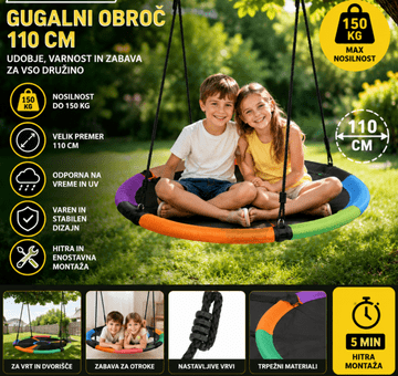 Kruzzel Gugalni obroč / gnezdo 110 cm – do 150 kg, vrtna gugalnica za otroke in odrasle