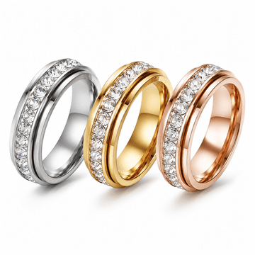 VIVVA® Vrtljiv prstan proti stresu s cirkonom, titano jeklo, set 3 kos, več velikosti | LUXRINGS