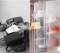 HOME & MARKER® Viseči organizator za torbice, 8 žepov, dvostranski, zračen material, vrtljiv kavelj | BAGHANG