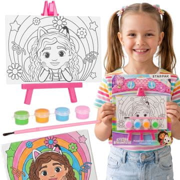DreamWorks Gabby's Dollhouse Podlaga s potiskom na slikarskem stojalu, ustvarjalni komplet, komplet za slikanje