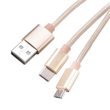 Akasa KABEL USB 2.0 2 in 1 Type-A to Micro-B and Type-C, AK-CBUB42-12GL