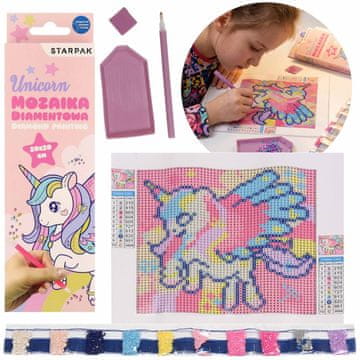 STARPAK Enorog, ustvarjalni komplet za deklice, diamantna mozaika 20x20 cm, umetniški komplet