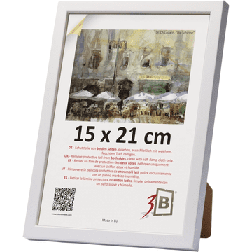 Nikcorp Leseni okvir za fotografije A5 Bela 15x21 cm masiven borov les akrilno steklo MDF zadnja plošča 11 mm letvica 14 mm višina vgradni ročaj za pokončno ali ležečo postavitev