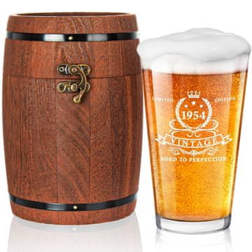 Nikcorp Pivski kozarec Darilo za 70 rojstni dan Letnik 1954 Limited Edition 480 ml steklo brez svinca v leseni škatli sod
