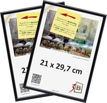 Nikcorp Leseni okvir za fotografije A4 21x30 cm komplet 2 kosa črn polkrožen ozek profil 9 mm, 18 mm akrilno steklo pleksi MDF zadnja stena, obešanje navpično in vodoravno brzi back-loader