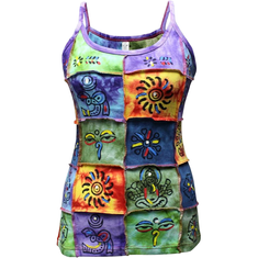 Nikcorp Ženski top brez rokavov SHOPOHOLIC FASHION, hipi boho stil, 100% bombaž, ročno izdelan v Nepalu, večbarvni našitki s tradicionalnimi simboli, udoben in zračen, unikatna poletna majica, velikost XL