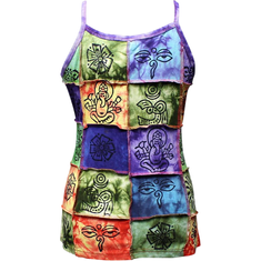 Nikcorp Ženski top brez rokavov SHOPOHOLIC FASHION, hipi boho stil, 100% bombaž, ročno izdelan v Nepalu, večbarvni našitki s tradicionalnimi simboli, udoben in zračen, unikatna poletna majica, velikost XL