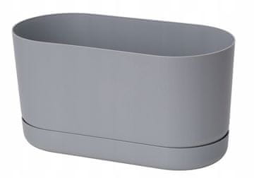 Form-Plastic Satina 27 podolgovat cvetlični lonček s krožnikom | Platinum